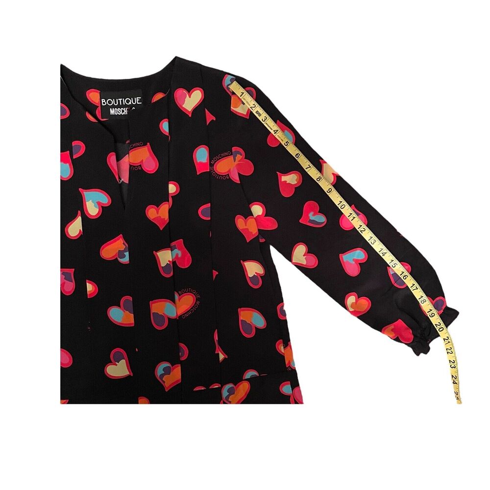 Moschino Boutique Silk Heart Print Black Dress US Size 4 Retail $800 - Picture 8 of 10